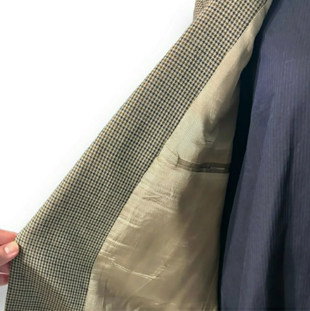 OSCA DE LA RENTA 2 Button Tan/Navy Houndstooth Blazer